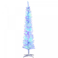 Homcom 6' Slim Artificial Christmas Tree With Colourful Led Lights, White