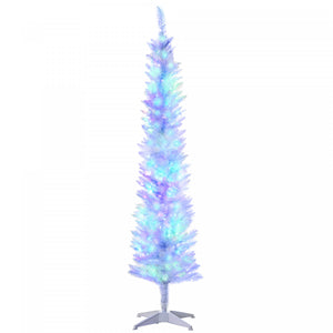 Homcom 6' Slim Artificial Christmas Tree With Colourful Led Lights, White