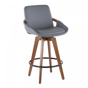 LumiSource Cosmo Faux Leather Mid-Century Modern Counter-Height Stool - Walnut/Grey