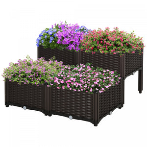 Outsunny 4-piece Raised Garden Bed Pp Raised Flower Bed Vegetable Herb Grow Box Stand