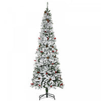 Homcom 7.5ft Snow Artificial Christmas Tree W/ Pine Cone, Red Berry