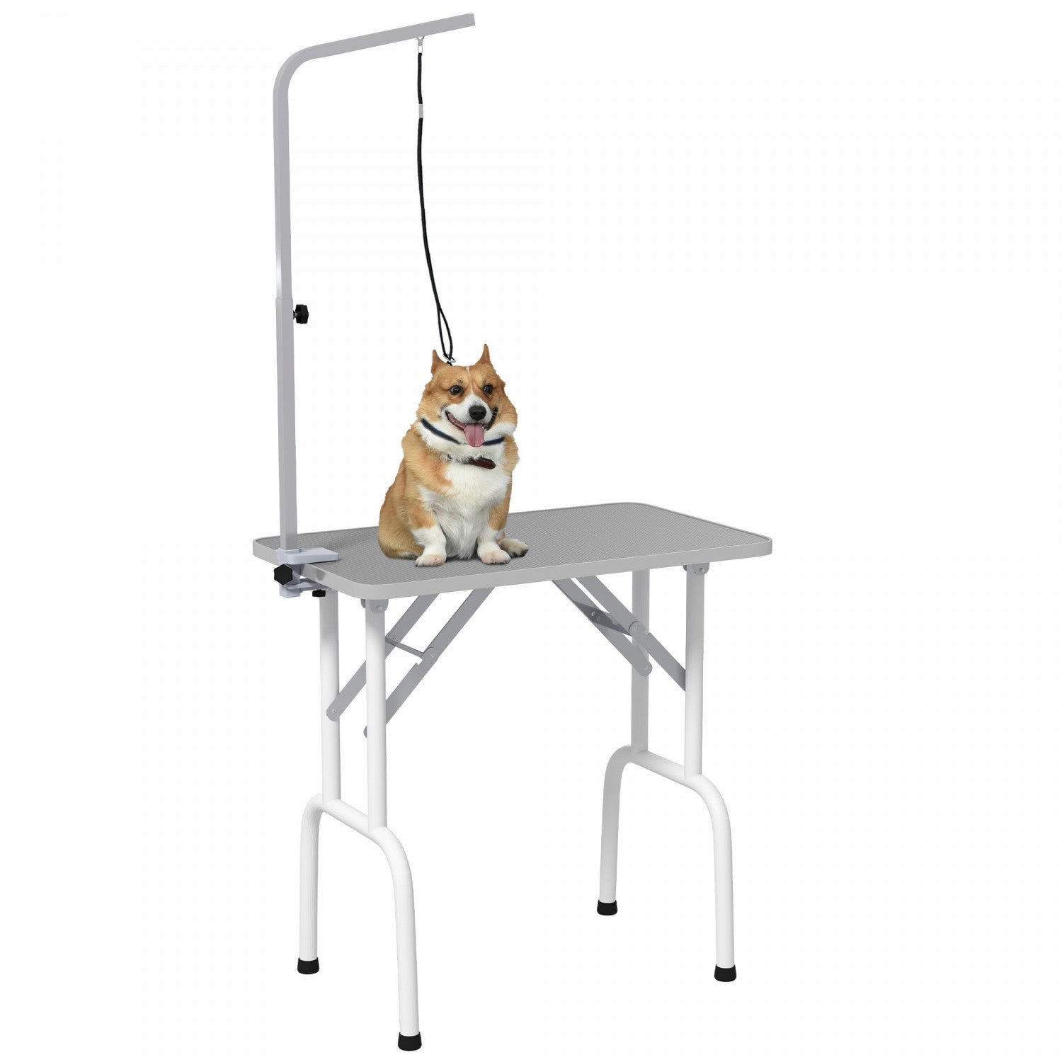 PawHut 32in Foldable Dog Grooming Table for Small Dogs Pet Grooming Table for Dogs Cats with Adjustable Arm Non Slip Surface Grey