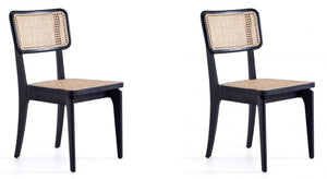 Manhattan Comfort Set of 2 Giverny Dining Chairs - Black & Natural Cane