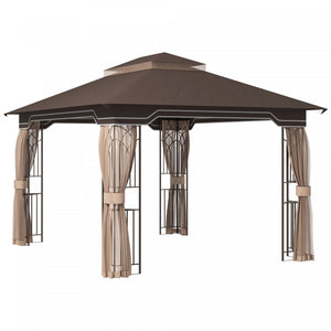 Outsunny 12' X 10' Patio Gazebo Outdoor Canopy W/ 2-tier Roof, Nettings