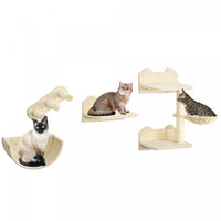 Pawhut Cat Wall Climber With Hammock, Scratching Post, 3 Steps, Jumping Platforms, Cat Wall Shelves 