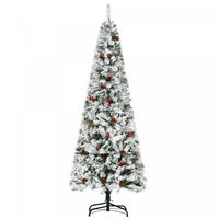 Homcom 6ft Snow Artificial Christmas Tree With Pine Cone, Red Berry