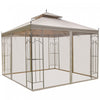 Outsunny 10' X 10' Steel Outdoor Patio Gazebo Canopy With Removable Mesh Curtains, Display Shelves, & Steel Frame, Brown