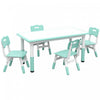 Qaba Kids Table And Chair Set With 4 Chairs, Adjustable Height, Easy To Clean Table Surface, For 1.5 - 5 Years Old, Green