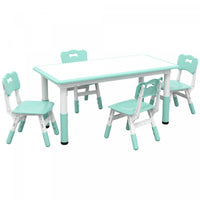 Qaba Kids Table And Chair Set With 4 Chairs, Adjustable Height, Easy To Clean Table Surface, For 1.5