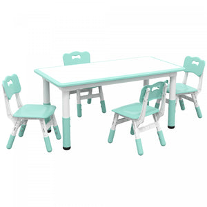 Qaba Kids Table And Chair Set With 4 Chairs, Adjustable Height, Easy To Clean Table Surface, For 1.5 - 5 Years Old, Green