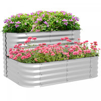 Outsunny 2-tier Raised Garden Bed Kit, 4x3x1ft Outdoor Galvanized Planter Box With Safety Edging For