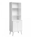 Milo Mid-Century Modern Tall Bookcase with Adjustable Shelves, 2 Doors & Brushed Brass-Finished Knobs - White