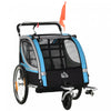 Aosom 2-in-1 Bike Trailer For Kids 2 Seater, Baby Stroller With Brake, Storage Bag, Safety Flag, Reflectors & 5 Point Harness, Blue