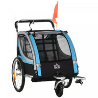 Aosom 2-in-1 Bike Trailer For Kids 2 Seater, Baby Stroller With Brake, Storage Bag, Safety Flag, Ref