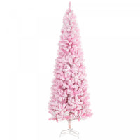 Homcom Snow Flocked Pencil Artificial Christmas Tree With Steel Base Pink