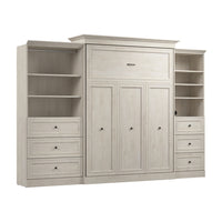 Bestar Versatile Queen Murphy Bed and Closet Organizers with Drawers (126 W) - Linen White Oak