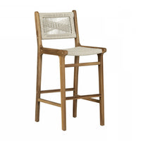 Agave Teak Wood & Woven Rope Bar Stool - Cream & Natural