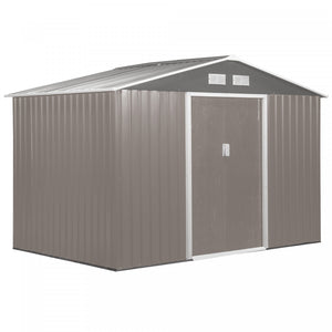 Outsunny 9' X 6' Garden Storage Shed With Floor Foundation, Metal Tool Storage House With Double Doors For Outdoor Patio Yard, Gray