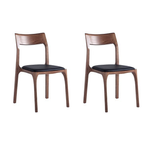 Manhattan Comfort Set of 2 Modern Moderno Stackable Dining Chairs Upholstered Leatherette with Solid Wood Frame - Walnut & Black