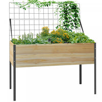 Outsunny Wooden Raised Garden Bed With Trellis And Bed Liner, Elevated Planter Box With Metal Legs F