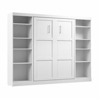 Bestar Pur Full Murphy Bed with Two Shelving Units 109-Inch Wall Bed - White