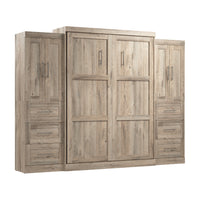 Bestar Pur Queen Murphy Bed with Closet Storage Cabinets (115 W) - Rustic Brown