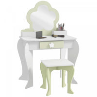 Qaba Kids Vanity Set With Mirror And Stool, Makeup Vanity Table For Children 3-6 Years Old, With Dra