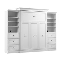 Bestar Versatile Queen Murphy Bed and Two Closet Organizers with Drawers (115 W) - White