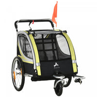 Aosom 2-in-1 Bike Trailer For Kids 2 Seater, Baby Stroller With Brake, Storage Bag, Safety Flag, Ref