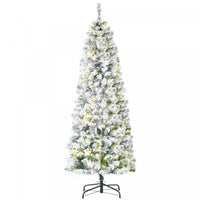 Homcom 6ft Prelit Artificial Snow Flocked Pencil Christmas Tree