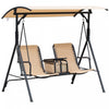 Outsunny 2 Person Covered Porch Swing Patio Swing With Pivot Storage Table, Cup Holder, & Adjustable Overhead Canopy, Beige