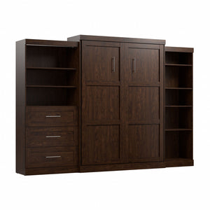 Bestar Pur Queen Murphy Bed with Shelving and Drawers (126 W) - Chocolate