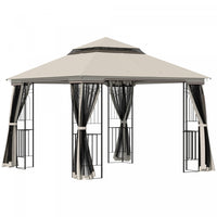 Outsunny 10' X 10' Outdoor Patio Gazebo Canopy With Double Tier Roof, Removable Mesh Curtains, Displ