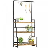 Outsunny 3 Tiered Plant Stand With Hanging Hooks And Metal Frame, Tall Plant Shelf Flower Pot Holder