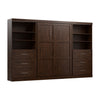 Bestar Pur Full Murphy Two Shelving Units with Drawers 131-Inch Wall Bed - Chocolate