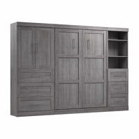 Bestar Pur Full Murphy Bed with Open and Concealed Storage (120 W) - Bark Grey