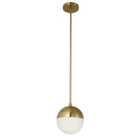 Dainolite Dayana 1 Light Pendant Aged Brass Finish White Opal Glass Lamp