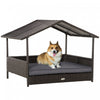 Pawhut Elevated Rattan Dog Bed Pet Home Indoor Outdoor Wicker Dog Cat Dog House Pet Furniture Sofa Bed With Padded Cushion And Roof Shelter Grey