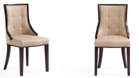 Manhattan Comfort Set of 2 Fifth Avenue Faux Leather Dining Chairs - Tan & Walnut