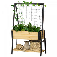 Outsunny Raised Garden Bed With Metal Trellis, Elevated Planter Box With Storage Shelf, Drainage Hol