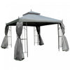 Outsunny 10' X 10' Steel Outdoor Patio Gazebo Canopy With Removable Mesh Curtains, Display Shelves, & Steel Frame, Grey