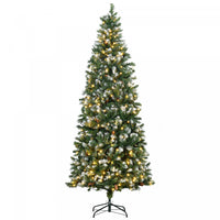 Homcom 7.5' Skinny Prelit Artificial Christmas Tree With Snow-dipped Tips