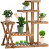 Outsunny Wood Plant Stand 5 Tier Plant Shelf Multiple Flower Pot Holder For Living Room, Patio Corner, Balcony, Indoor Outdoor Use, Natural