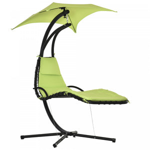 Outsunny Outdoor Hammock Chair With Stand, Floating Chaise Lounge Chair With Soft Padded Cushion, Hanging Hammock Swing Reclining Seat With Canopy Umbrella, Green