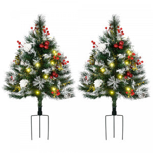 Homcom 2-pack 2 Ft. Pre-lit Artificial Christmas Trees For Outdoors