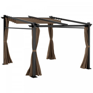 Outsunny 10' X 10' Metal Pergola W/ Retractable Canopy Roof, Coffee