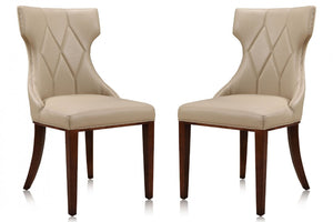 Manhattan Comfort Set of 2 Reine Faux Leather Dining Chairs - Cream & Walnut