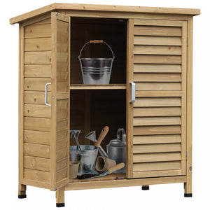 Outsunny Garden Shed Wooden Garden Storage Shed 2 Door Unit Solid Fir Wood Garage Tool Organisation Cabinet, 34.3