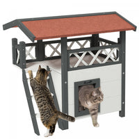 Pawhut Outdoor Cat House, 2-story Shelter For Feral Cats, Wooden Kitten Condo With Asphalt Roof, Sta