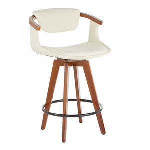 LumiSource Oracle Faux Leather Mid-Century Modern Counter-Height Stool – Walnut/Cream